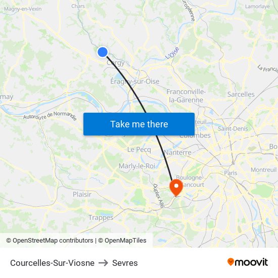 Courcelles-Sur-Viosne to Sevres map