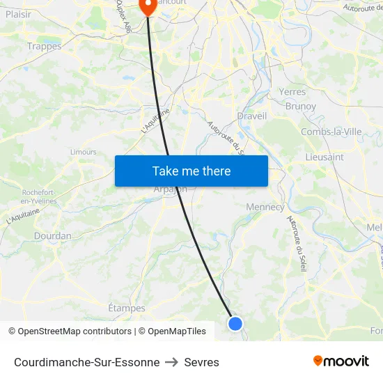 Courdimanche-Sur-Essonne to Sevres map