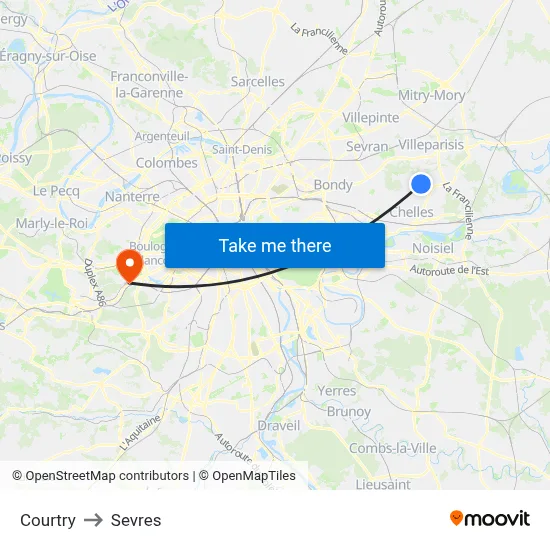 Courtry to Sevres map