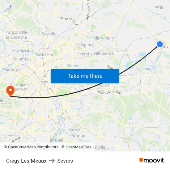 Cregy-Les-Meaux to Sevres map