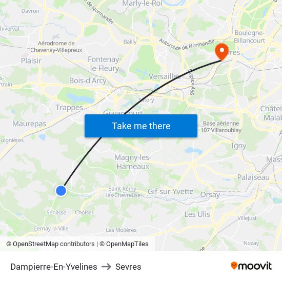 Dampierre-En-Yvelines to Sevres map