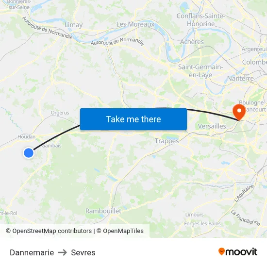 Dannemarie to Sevres map