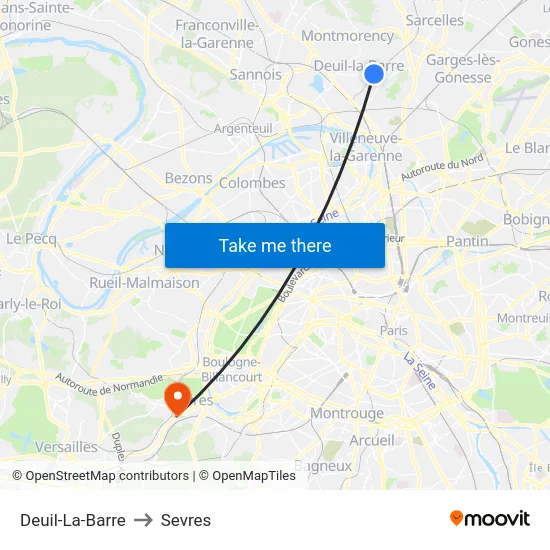 Deuil-La-Barre to Sevres map