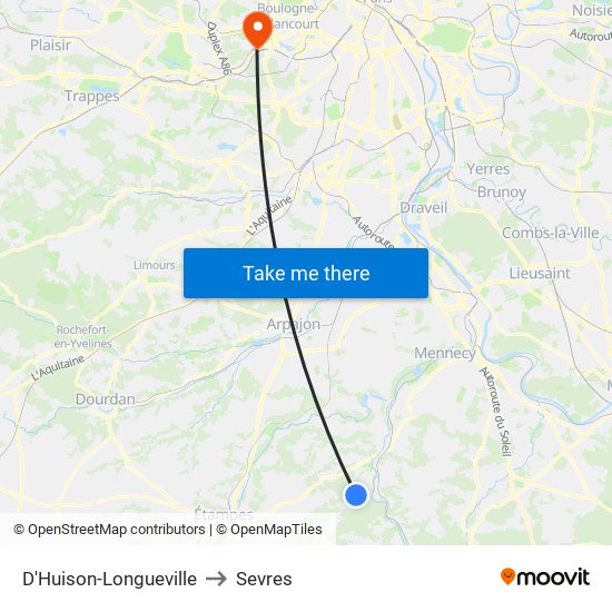 D'Huison-Longueville to Sevres map