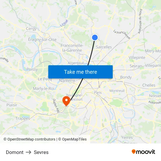 Domont to Sevres map