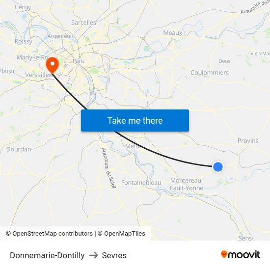 Donnemarie-Dontilly to Sevres map