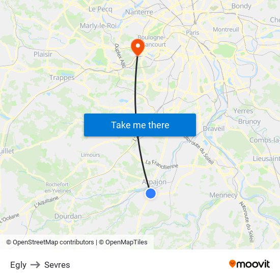 Egly to Sevres map