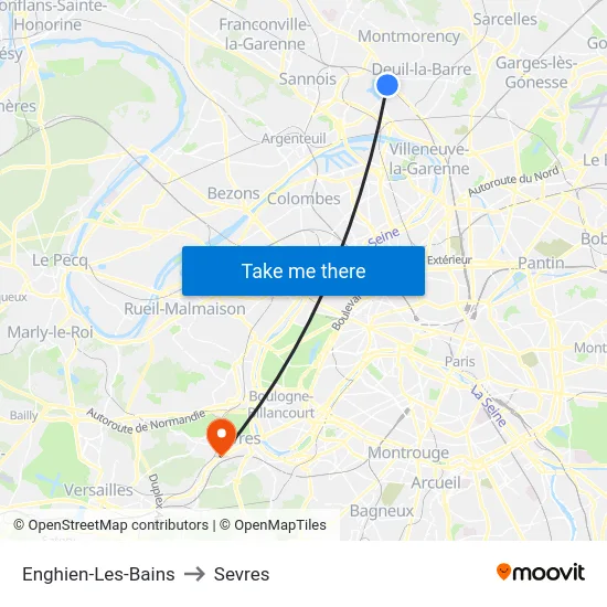 Enghien-Les-Bains to Sevres map
