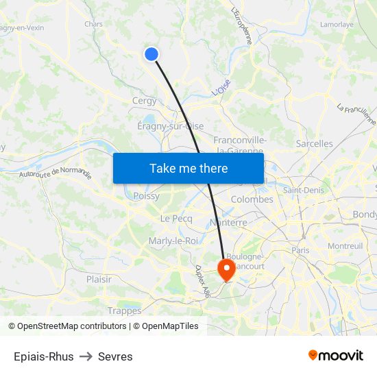Epiais-Rhus to Sevres map