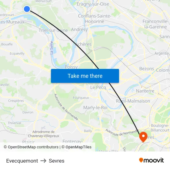Evecquemont to Sevres map