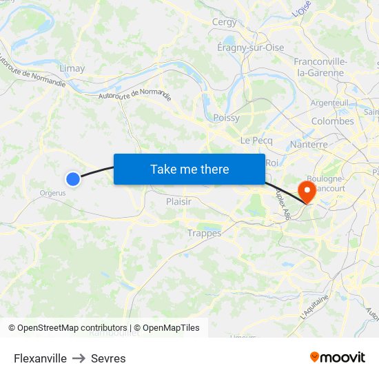 Flexanville to Sevres map