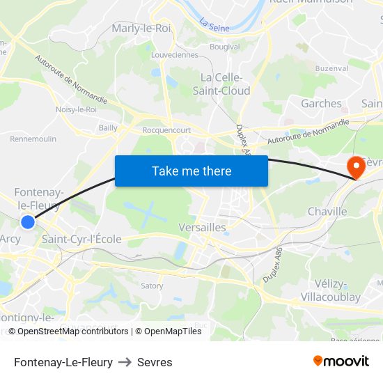 Fontenay-Le-Fleury to Sevres map