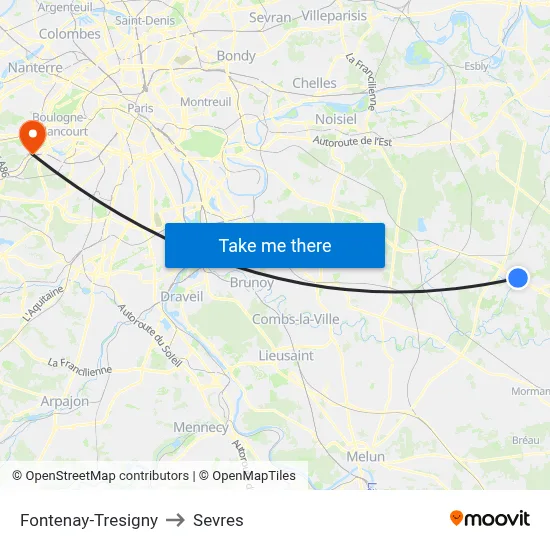 Fontenay-Tresigny to Sevres map