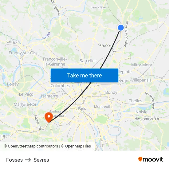 Fosses to Sevres map