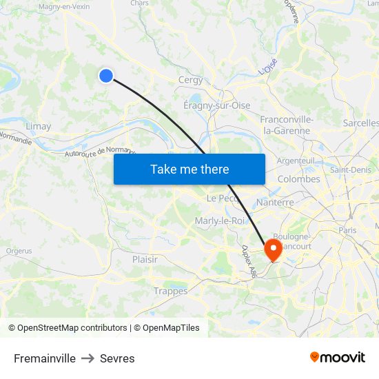 Fremainville to Sevres map