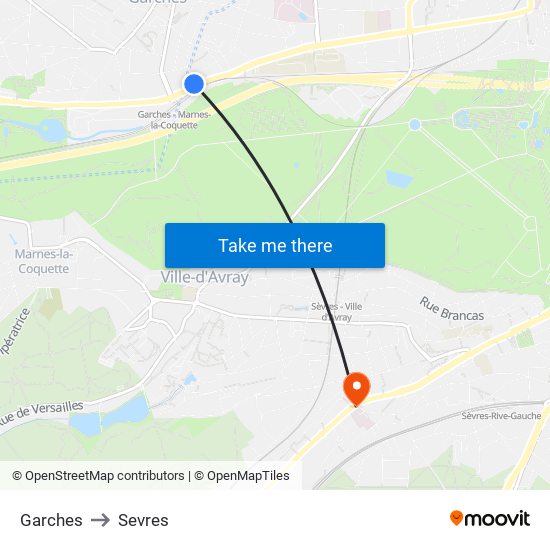 Garches to Sevres map