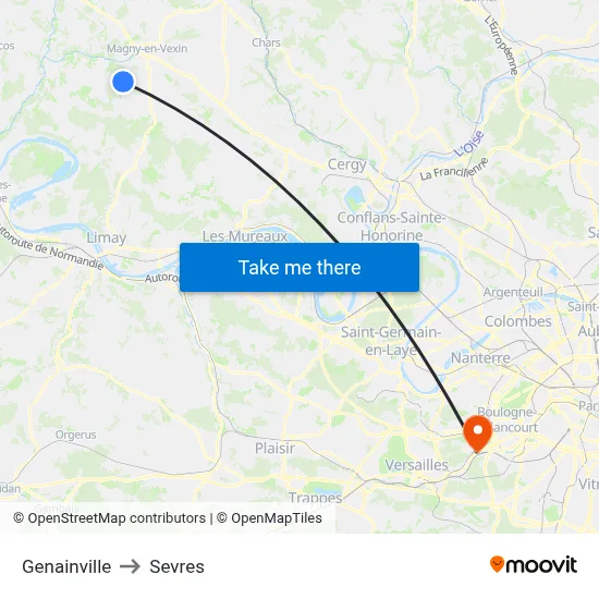 Genainville to Sevres map