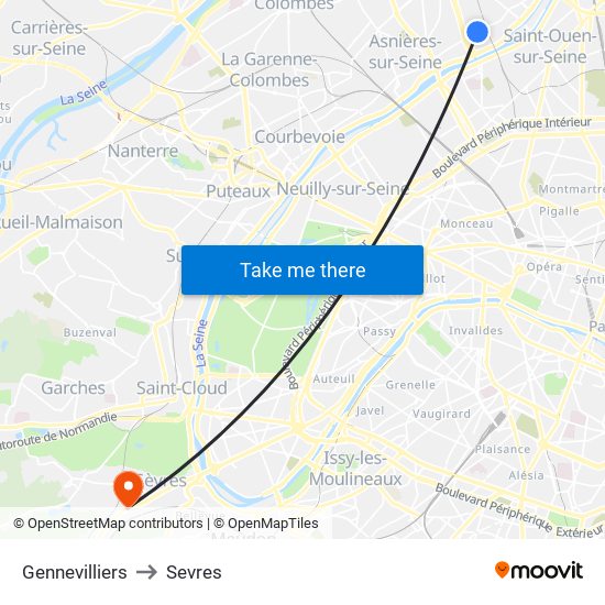 Gennevilliers to Sevres map