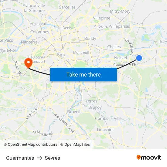 Guermantes to Sevres map