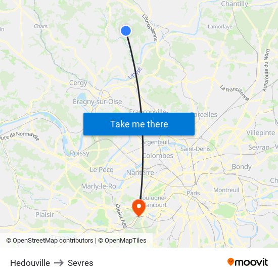 Hedouville to Sevres map