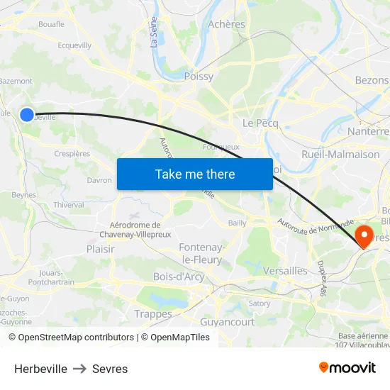 Herbeville to Sevres map