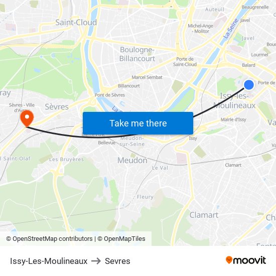 Issy-Les-Moulineaux to Sevres map