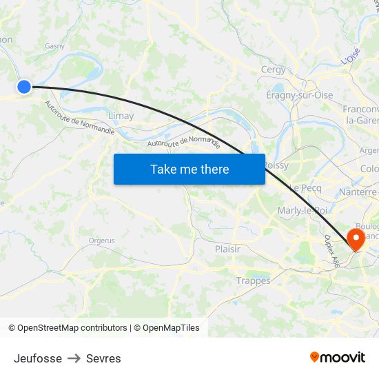 Jeufosse to Sevres map