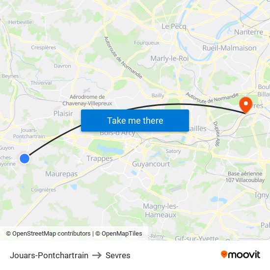 Jouars-Pontchartrain to Sevres map