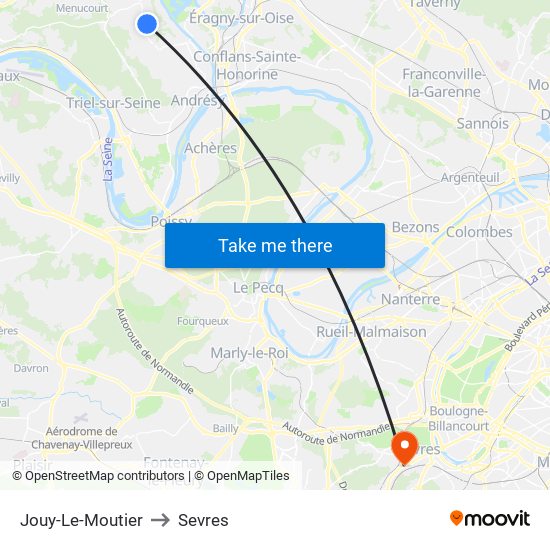 Jouy-Le-Moutier to Sevres map