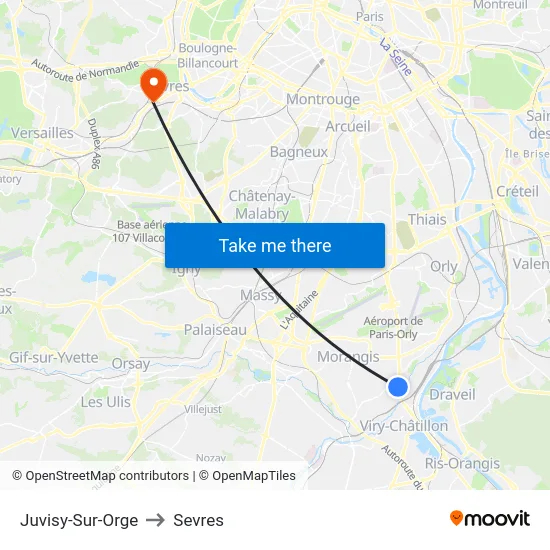 Juvisy-Sur-Orge to Sevres map