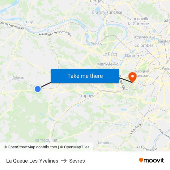 La Queue-Les-Yvelines to Sevres map