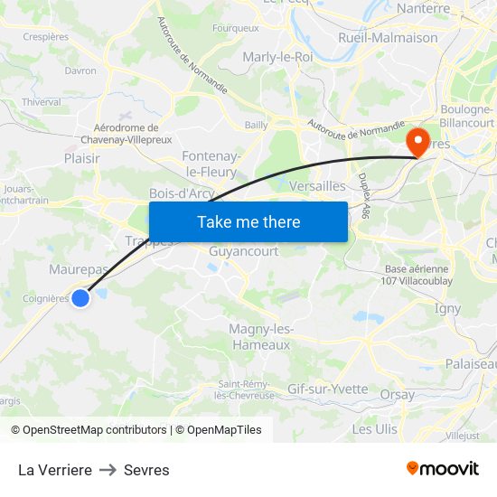 La Verriere to Sevres map