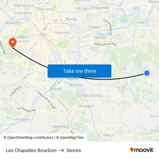 Les Chapelles-Bourbon to Sevres map