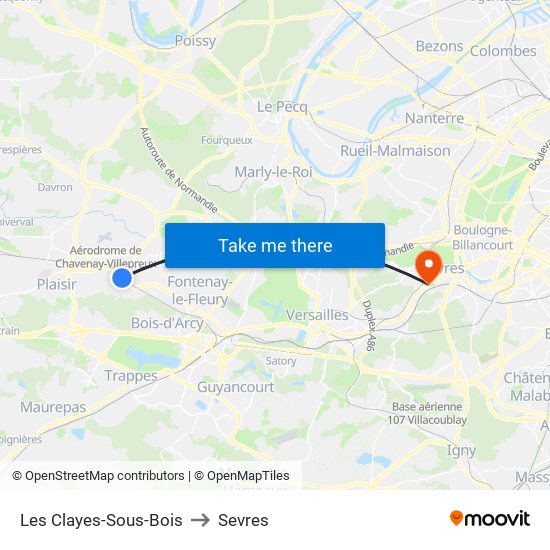Les Clayes-Sous-Bois to Sevres map