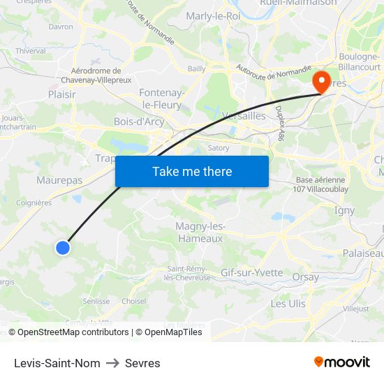 Levis-Saint-Nom to Sevres map