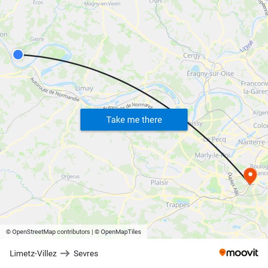 Limetz-Villez to Sevres map