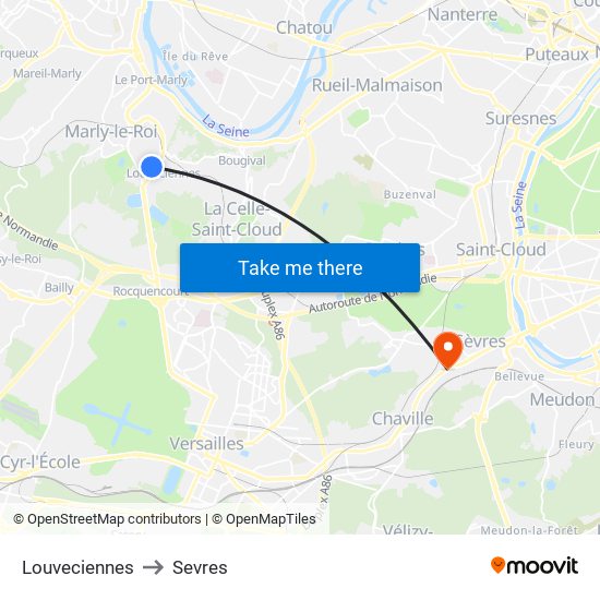 Louveciennes to Sevres map
