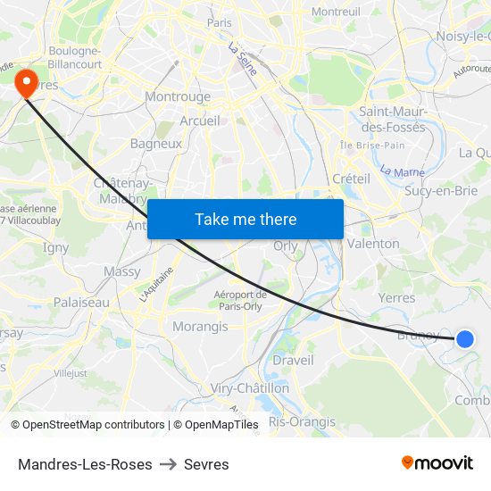 Mandres-Les-Roses to Sevres map