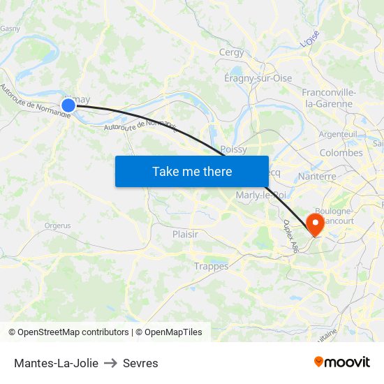 Mantes-La-Jolie to Sevres map