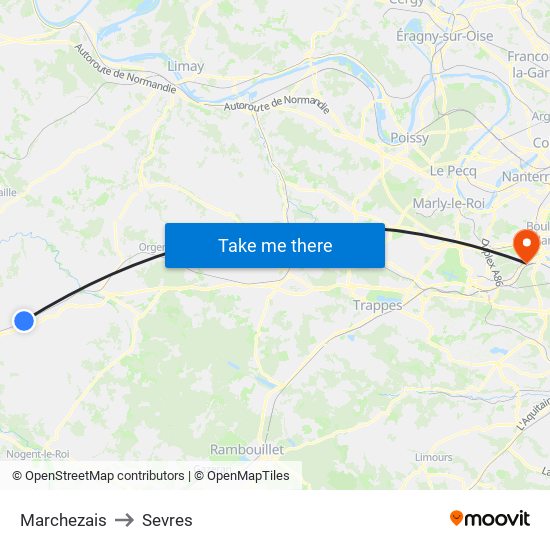 Marchezais to Sevres map