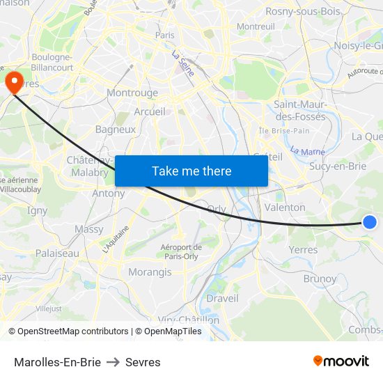 Marolles-En-Brie to Sevres map