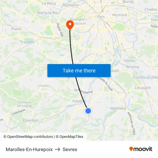 Marolles-En-Hurepoix to Sevres map