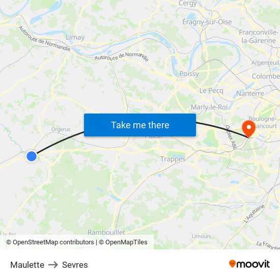 Maulette to Sevres map