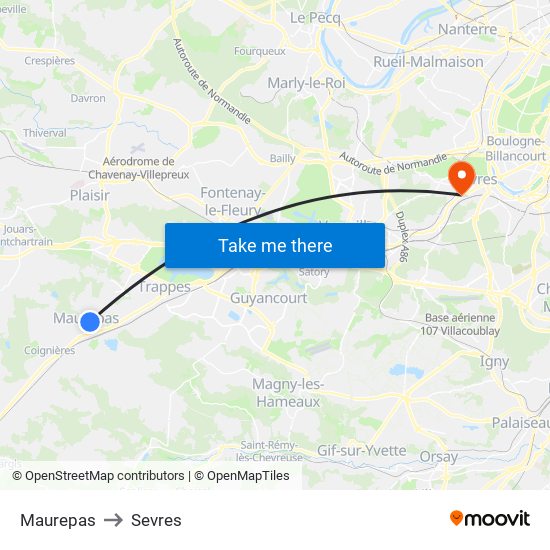 Maurepas to Sevres map