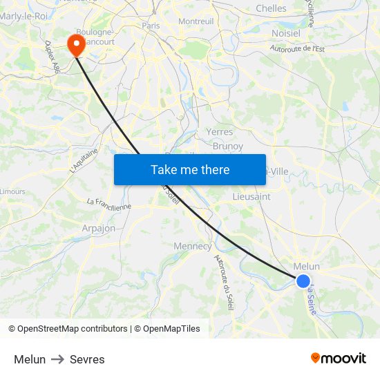 Melun to Sevres map