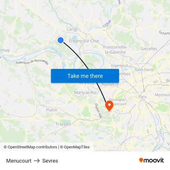 Menucourt to Sevres map