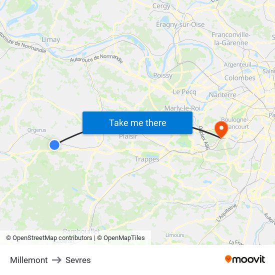 Millemont to Sevres map