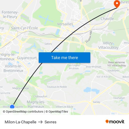 Milon-La-Chapelle to Sevres map