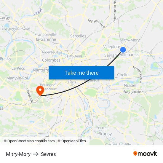 Mitry-Mory to Sevres map