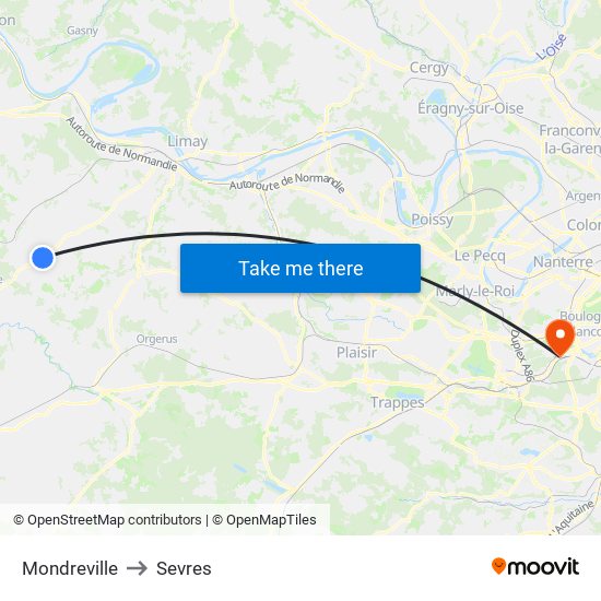 Mondreville to Sevres map
